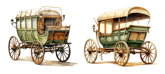 Western cart, watercolor clipart illustration with isolated background