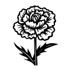 marigold flowers in outline tattoo style. Hand drawn marigold floral monochrome graphic illustration, Generative AI.