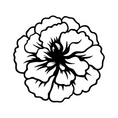 marigold flowers in outline tattoo style. Hand drawn marigold floral monochrome graphic illustration, Generative AI.