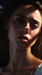 The woman who is very sad because her mother died of a serious illness. She had to live alone.