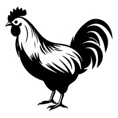 chicken full body, Chicken black icon on white background, Rooster silhouette, Generative AI.