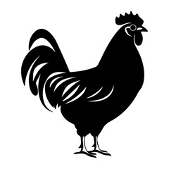 chicken full body, Chicken black icon on white background, Rooster silhouette, Generative AI.
