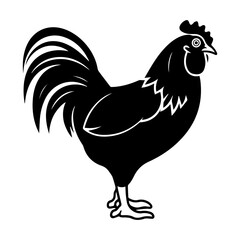 chicken full body, Chicken black icon on white background, Rooster silhouette, Generative AI.
