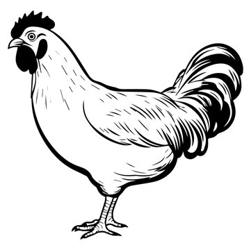 recommend clip art: chicken full body, Chicken black icon on white background, Rooster silhouette, Generative AI.