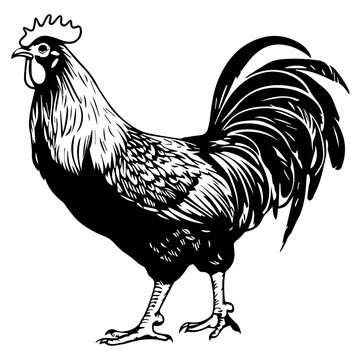 black and white rooster standing clip art preview