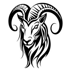 Capricorn head zodiac sign, goat illustration tattoos, Generative AI.