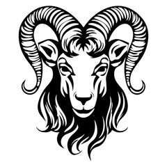 Capricorn head zodiac sign, goat illustration tattoos, Generative AI.
