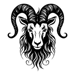 Capricorn head zodiac sign, goat illustration tattoos, Generative AI.