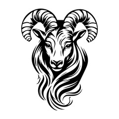 Capricorn head zodiac sign, goat illustration tattoos, Generative AI.