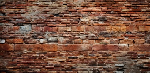 background wall brick masonry view panoramic panorama red texture old grunge pattern concrete structure surface rough block cement clinker high resolution brown - obrazy, fototapety, plakaty