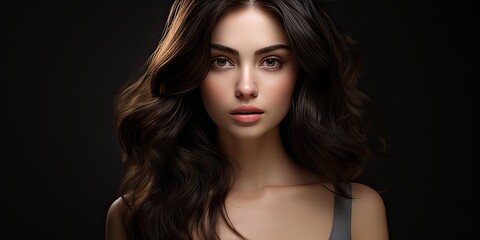 Fototapeta premium virtual women, a brunette in a black dress, generative AI