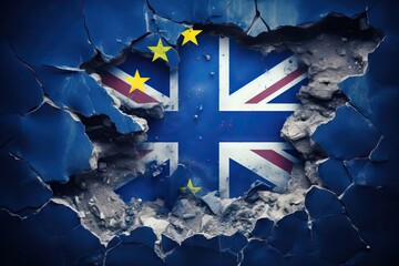flag britain great half wall broken EU union european blue brexit british crisis decision doubt economy euro europa exit future insecurity kingdom leaves - obrazy, fototapety, plakaty