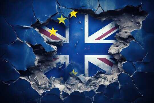 flag britain great half wall broken EU union european blue brexit british crisis decision doubt economy euro europa exit future insecurity kingdom leaves