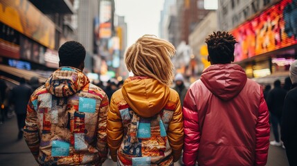 Obraz premium Friends exploring the vibrant city streets