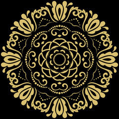 Oriental ornament with arabesques and floral elements. Traditional round golden classic ornament. Vintage pattern with arabesques