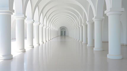 Contemporary hallway with white arches and columns
