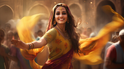makar sankranti, diwali, lohri  indian traditional festival background, happy smiling indian woman in punjab traditional dress
