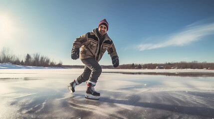 Fototapeta na wymiar people gracefully ice skating on frozen ponds