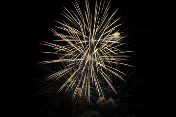 Obraz premium Beautiful fireworks at night. Selective focus. 