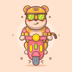 cool tiger animal character mascot riding scooter motorcycle isolated cartoon 