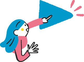 再生ボタンを押す若い女性　イラスト素材

