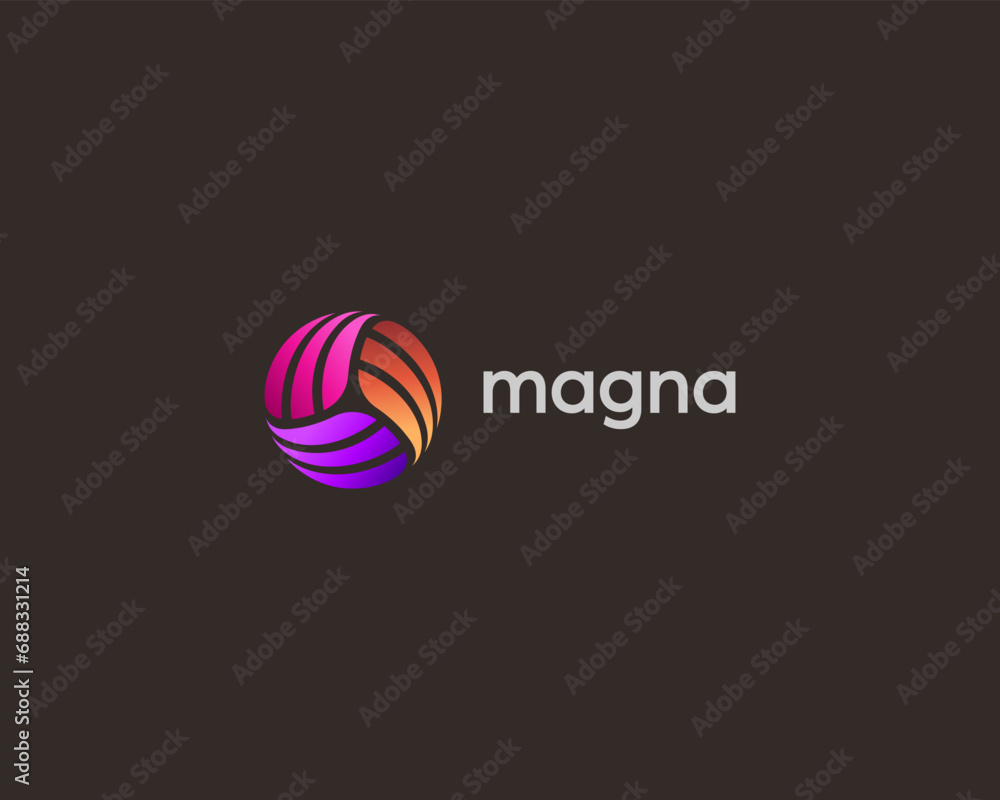 Poster abstract vortex gradient logo design. rotation swirl flat sign. universal atom science symbol. vecto