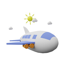 3d cute airplane, object for travel and vacation concept