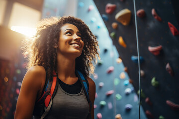 Radiant Climber Prepares for Indoor Adventure at Sunset