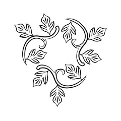 Baroque swirls floral ornamental circular frame element for related graphic design purpose.