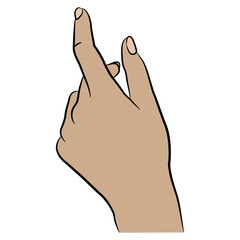 Beautiful female hand with pointing index finger. Clicking gesture. Cartoon style. Isolated vector illustration.