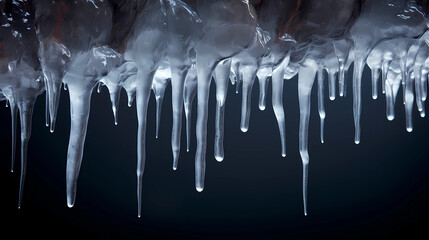 Close-up shots of icicles hanging from eaves - obrazy, fototapety, plakaty