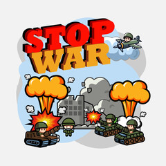 stop the war, cartoon style, poster vector illustration,