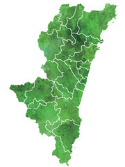 宮崎　地図　水彩　緑　アイコン