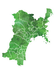 Fototapeta premium 宮城 地図 水彩 緑 アイコン