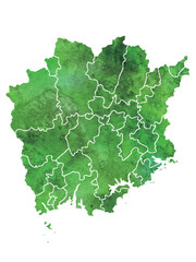 Fototapeta premium 岡山 地図 水彩 緑 アイコン