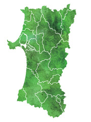 Naklejka premium 秋田 地図 水彩 緑 アイコン