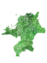 Naklejka premium 福岡 地図 水彩 緑 アイコン