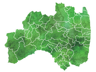 福島　地図　水彩　緑　アイコン
