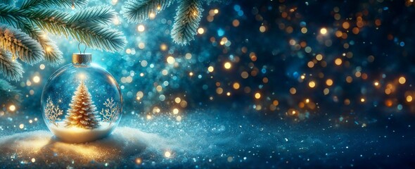 Fototapeta na wymiar Magical Christmas Bauble with Miniature Tree in Snowy Scene