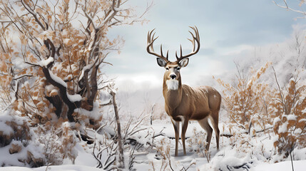 deer in the midst of snowy surroundings