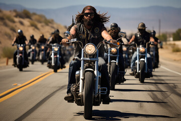 parade of motorcyle of bikers on the road