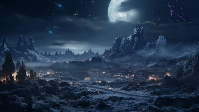 Planet surface in space concept animation background . seamless looping time-lapse virtual 4k video animation background. Generated with AI