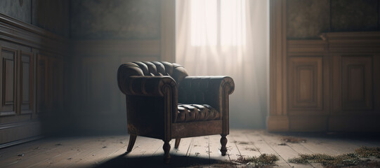 old chair in an abandoned room 4 - obrazy, fototapety, plakaty