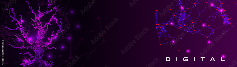 Poster a background with digital style trees. modern and futuristic background with trees and branches.
