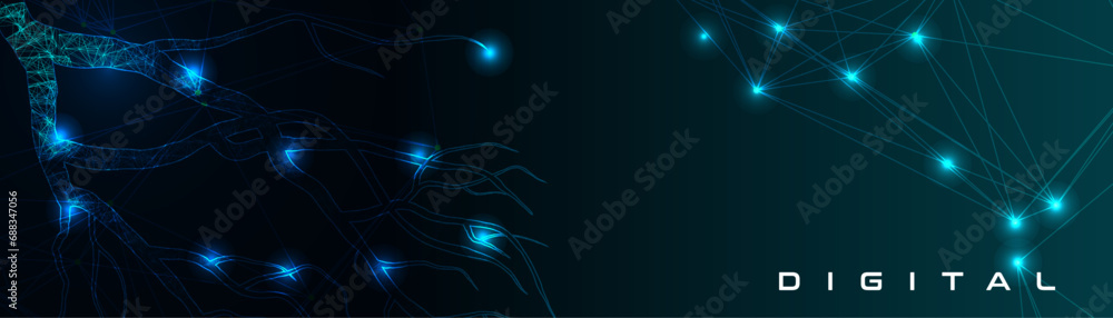 Poster a background with digital style trees. modern and futuristic background with trees and branches.