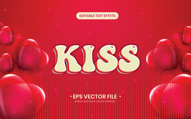 Kiss 3d text effect on red background with heart