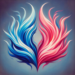 Orange and blue flame. Twin flame logo. Esoteric concept of spiritual love. Illustration on black background for web sites, wallpapers, and much more. Created using generative ai tools