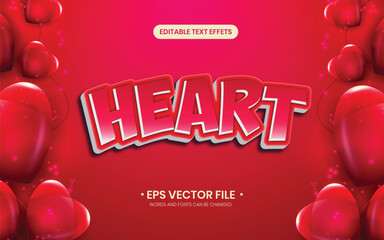 Heart 3d text effect on red background with heart