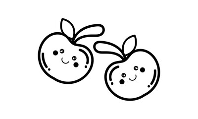 cherry fruit hand drawn with a cheerful face on white background