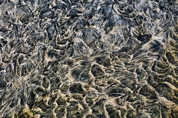 Wet sand and water strange, dark, abstract patterns